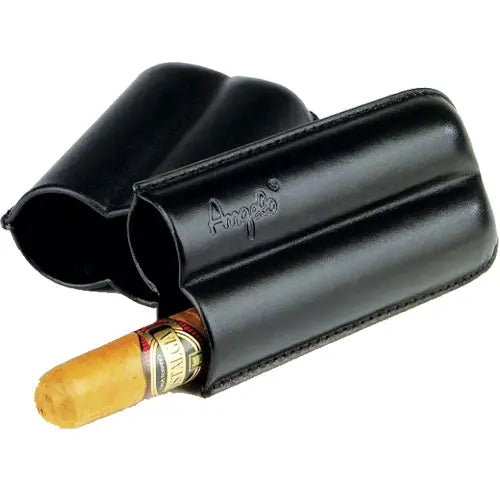 Cigar holder - Black leather - telescopic adjustable